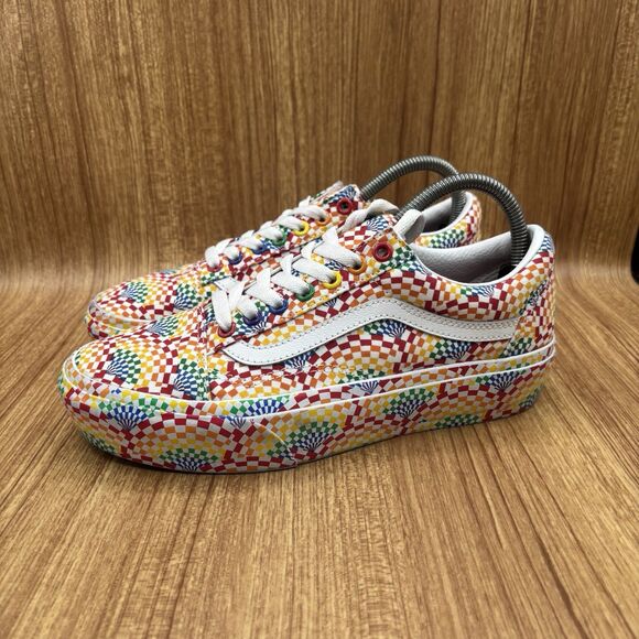 VANS Old Skool Platform Pride Multi Rainbow White Checker Women 8 Men 6.5 - Picture 3 of 8